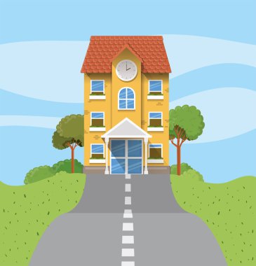 yol sahnesinde okul binası