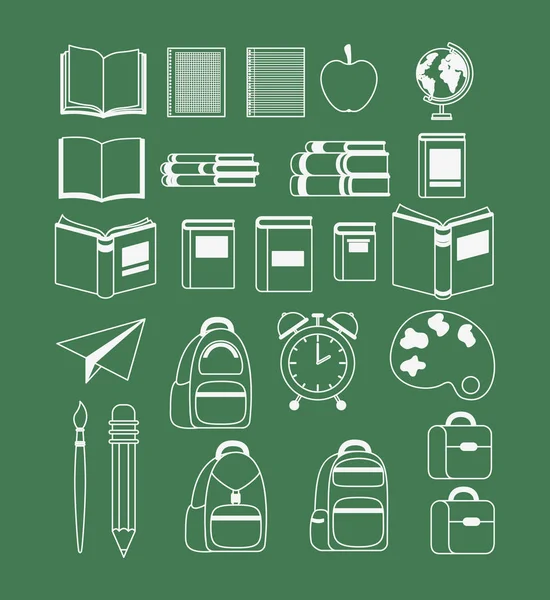 Set van supplies tekening in schoolbord terug naar school — Stockvector