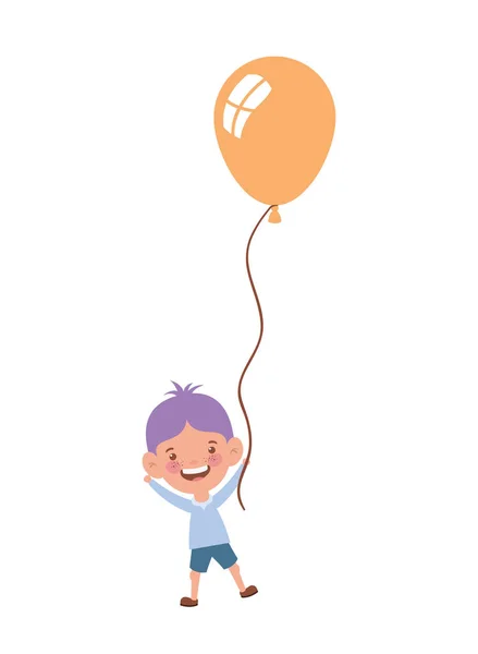 Menino sorrindo com balão de hélio na mão —  Vetores de Stock