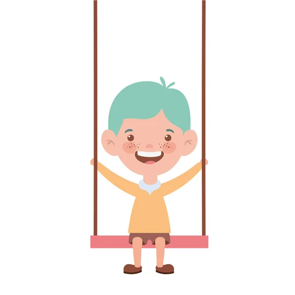 Baby pojke i swing leende på vit bakgrund — Stock vektor
