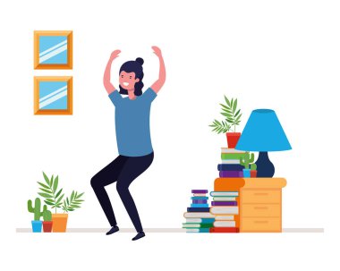 oturma odası karakteri genç adam dans