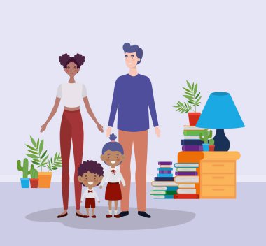 odada küçük öğrenci çocukları ile öğretmen çift