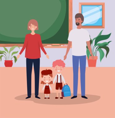 sınıfta küçük öğrenci çocukları ile öğretmen çift