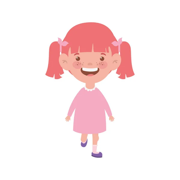 Bebé niña de pie sonriendo sobre fondo blanco — Vector de stock