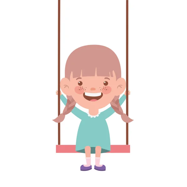 Bebé niña en swing sonriendo sobre fondo blanco — Vector de stock