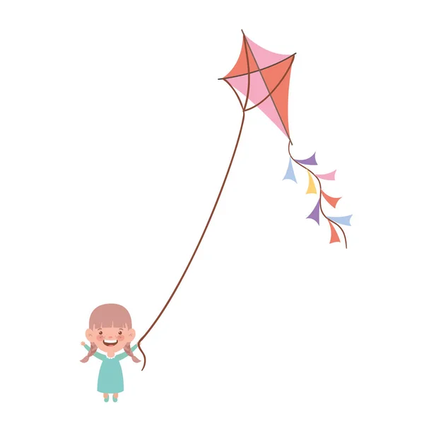 Baby girl standing with kite in the hand — Stock Vector