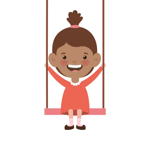 Baby flicka i swing leende på vit bakgrund — Stock vektor