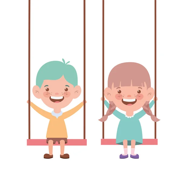 Couple baby in swing smiling on white background — Stock Vector