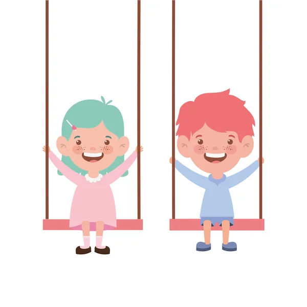 Par bebis i swing leende på vit bakgrund — Stock vektor