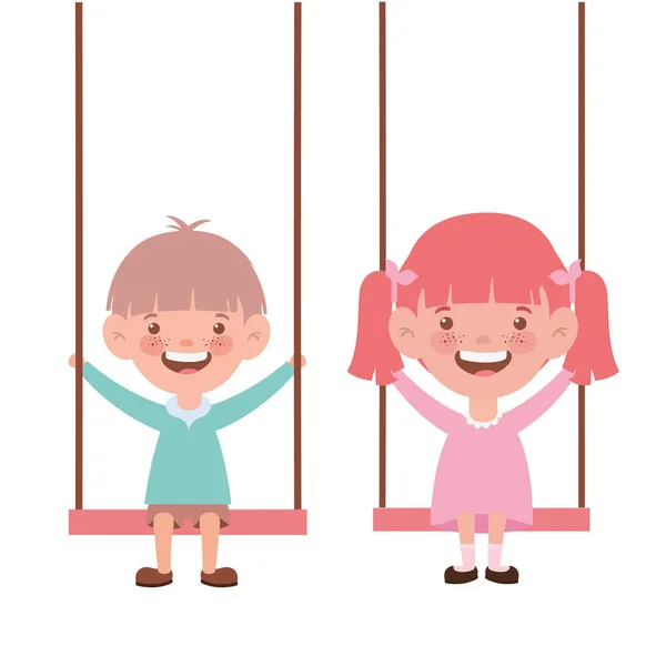 Par bebis i swing leende på vit bakgrund — Stock vektor
