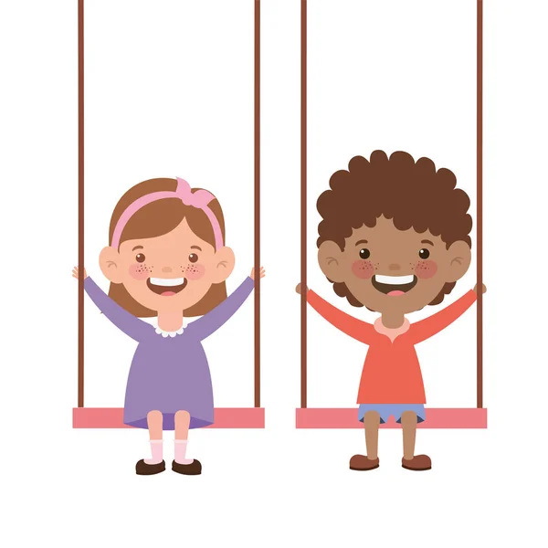 Couple baby in swing smiling on white background — Stock Vector