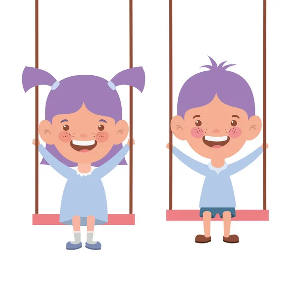 Couple baby in swing smiling on white background — Stock Vector