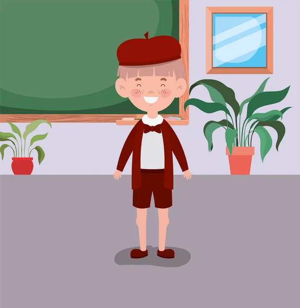 Pequeño estudiante en el aula — Vector de stock