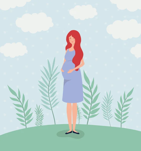 Femme mignonne grossesse dans le paysage — Image vectorielle