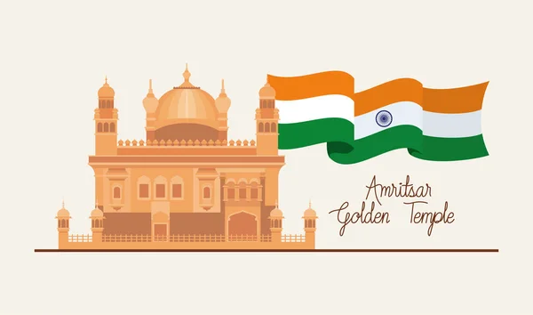 Indian amritsar golden temple with flag — Stock Vector