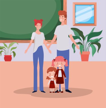 sınıfta küçük öğrenci çocukları ile öğretmen çift