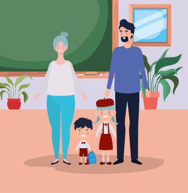 sınıfta küçük öğrenci çocukları ile öğretmen çift