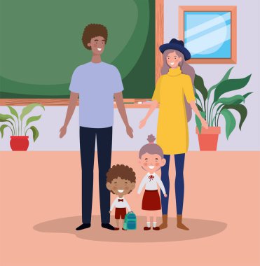 sınıfta küçük öğrenci çocukları ile öğretmen çift