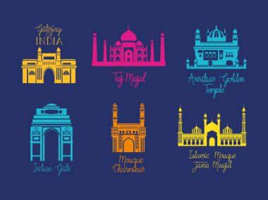 indian set temples architecture icons clipart
