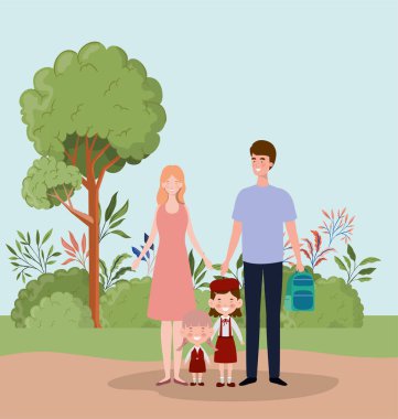 manzara küçük öğrenci çocukları ile öğretmen çift