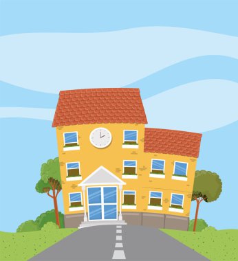 yol sahnesinde okul binası