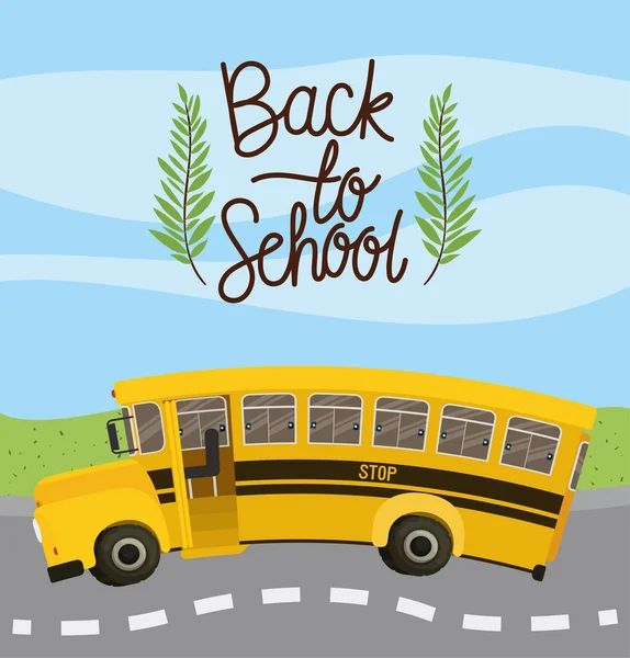 Transport par autobus scolaire sur la route — Image vectorielle