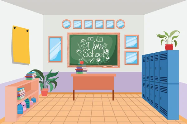Couloir scolaire avec casiers scène — Image vectorielle