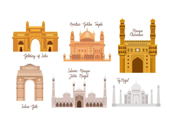 Индийские иконы архитектуры храмов — стоковый вектор
