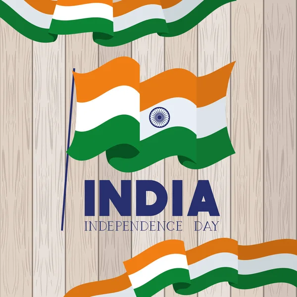 Ημέρα ανεξαρτησίας Ινδική σημαία με ξύλινο φόντο — Διανυσματικό Αρχείο