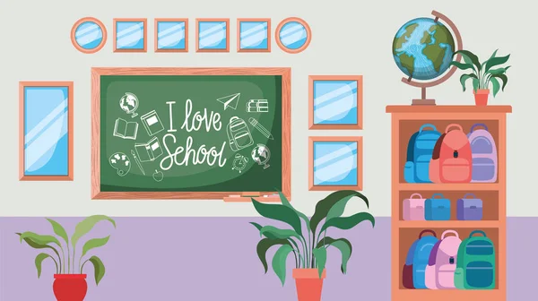 Classroom school with chalkboard scene — Stock Vector