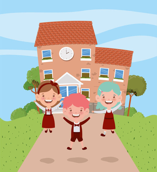 школьное здание с детьми на дорожной сцене
