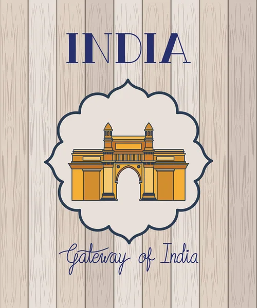 Templo de puerta india con fondo de madera — Vector de stock