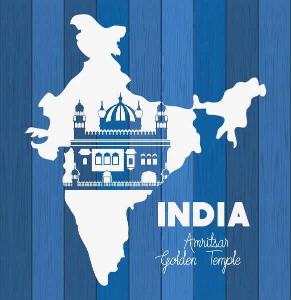 Templo de oro amritsar indio con fondo de mapa — Vector de stock