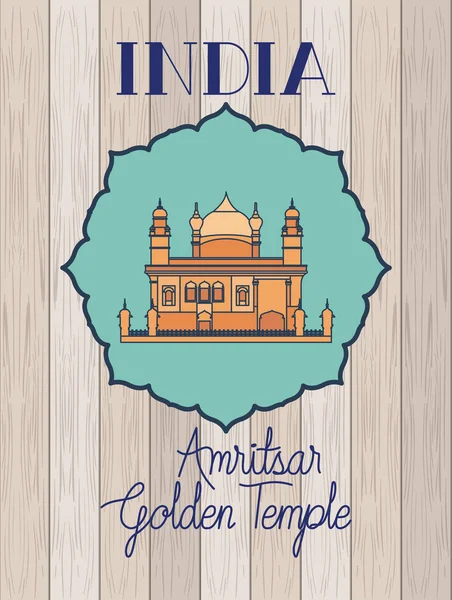 Templo de oro amritsar indio con fondo de madera — Vector de stock