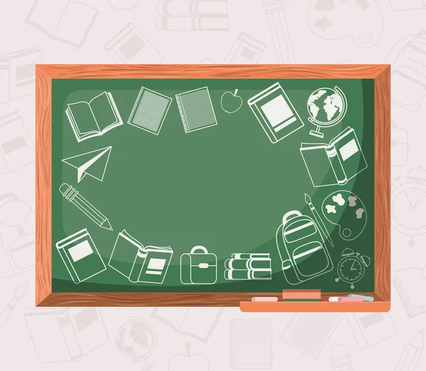 Schoolbord en benodigdheden terug naar school — Stockvector