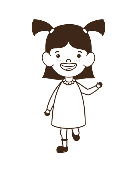 Silueta de bebé niña de pie sonriendo sobre fondo blanco — Vector de stock