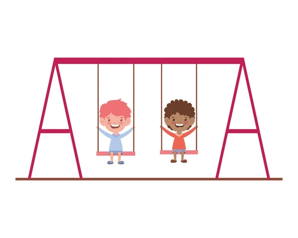 Baby boys in swing smiling on white background — Stock Vector