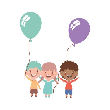 elinde helyum balonu ile gülümseyen bebek grubu