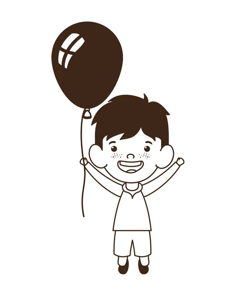 Silueta del niño sonriendo con el globo de helio en la mano — Archivo Imágenes Vectoriales