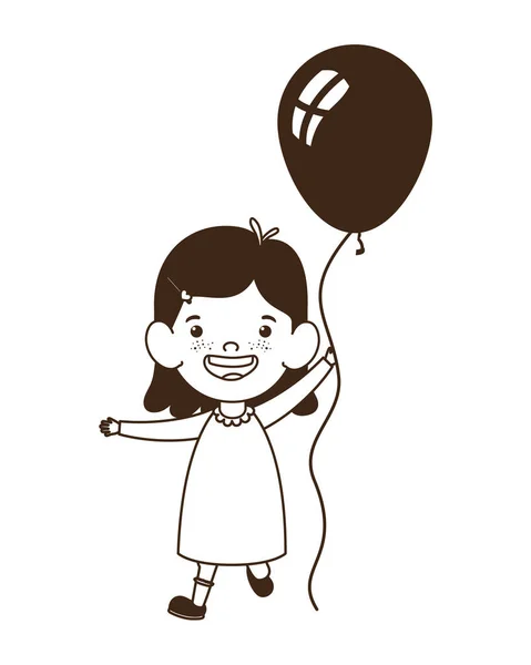 Silueta de niña sonriendo con globo de helio en la mano — Vector de stock