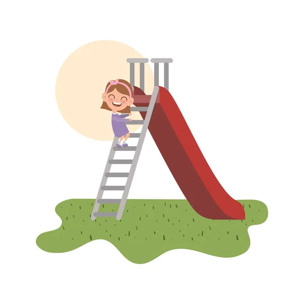 Bebê menina no parque de jogo com slide —  Vetores de Stock