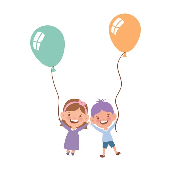 Par bebis leende med helium ballong i handen — Stock vektor