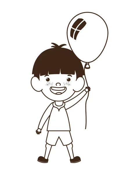 Silhueta de menino sorrindo com balão de hélio na mão — Vetor de Stock