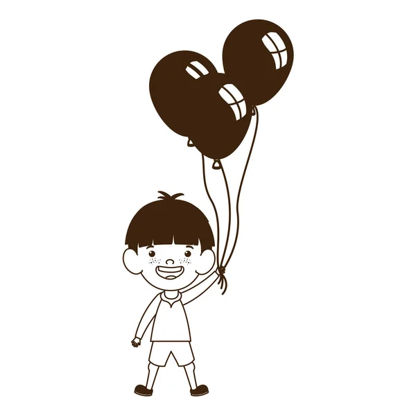 Silueta del niño sonriendo con globos de helio en la mano — Archivo Imágenes Vectoriales