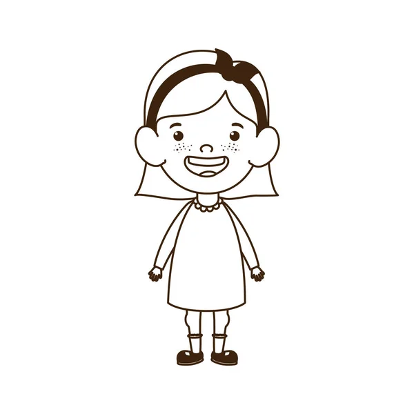 Silueta de bebé niña de pie sonriendo sobre fondo blanco — Vector de stock