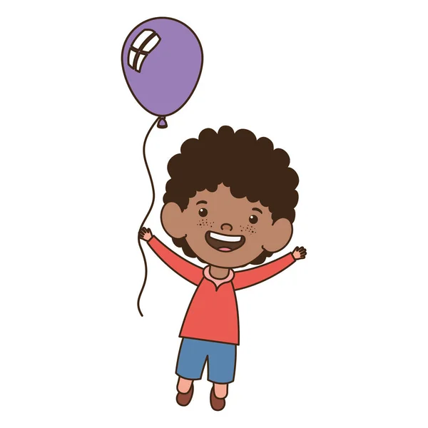 Menino sorrindo com balão de hélio na mão —  Vetores de Stock