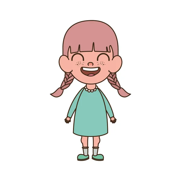 Bebé niña de pie sonriendo sobre fondo blanco — Vector de stock