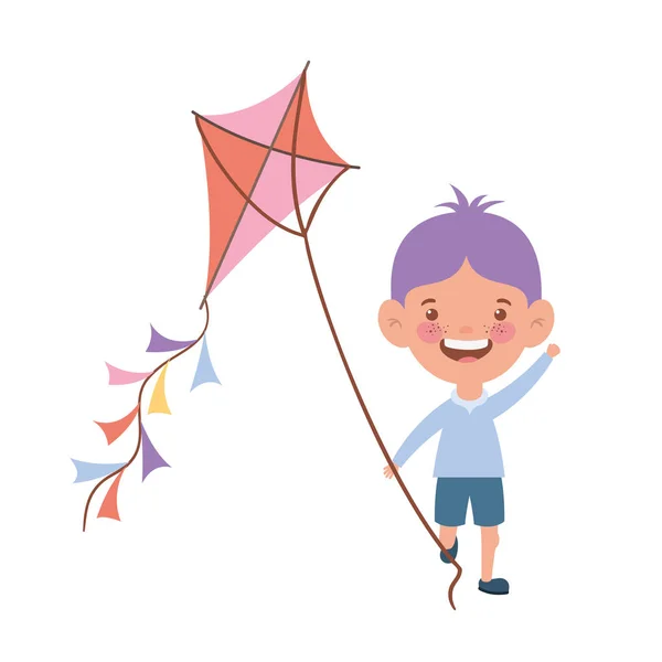 Baby boy standing with kite in the hand — Stock Vector