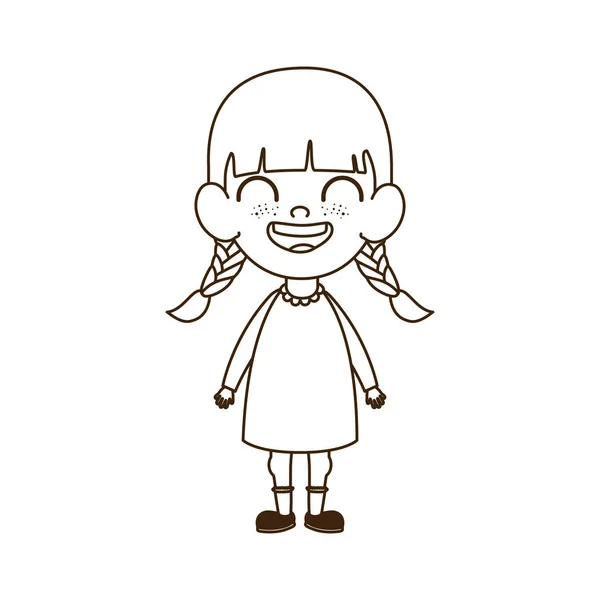 白い背景に微笑んで立っている女の赤ちゃんのシルエット — ストックベクタ