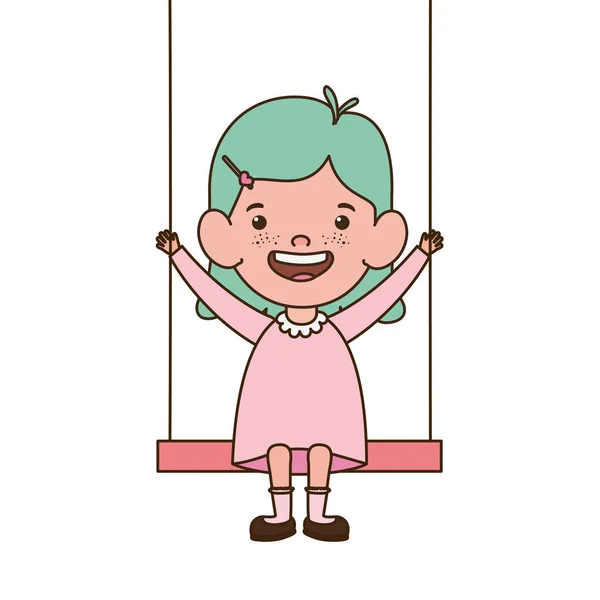 Bebé niña en swing sonriendo sobre fondo blanco — Vector de stock